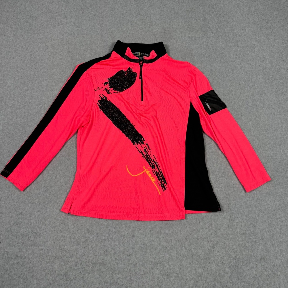 Jamie Sadock Womens Sunburst Pink Black Quarter Zip Golf Top Long Sleeve Small